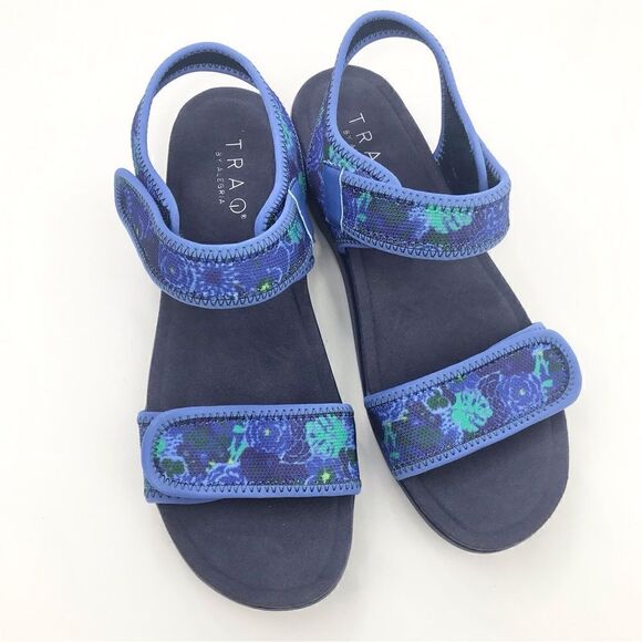 TRAQ by Alegria Blue Knit Back Strap Sport Sandals in Baby Bloomer - Picture 4 of 16